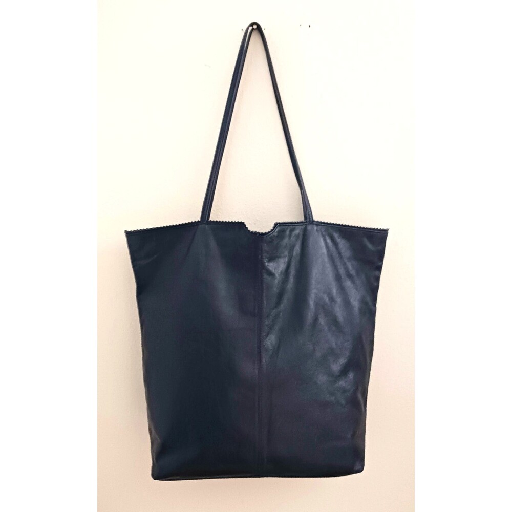 Latico USA Dk Navy Genuine Leather Lg Tote Bag Colorful Floral Lining